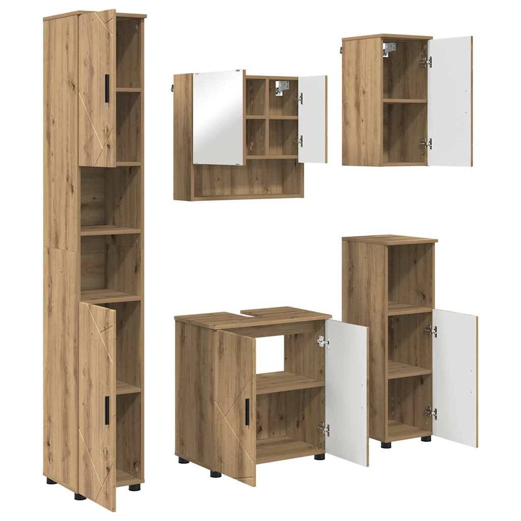 vidaXL Badezimmermöbel-Set 5 pcs Artisan-Eiche Holzwerkstoff & Metall