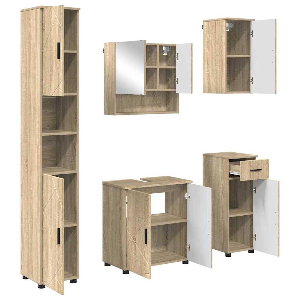 vidaXL Badezimmermöbel-Set 5 pcs Sonoma-Eiche Holzwerkstoff & Metall