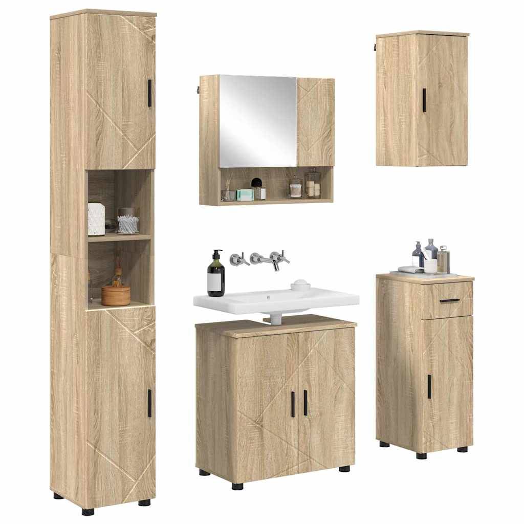 vidaXL Badezimmermöbel-Set 5 pcs Sonoma-Eiche Holzwerkstoff & Metall