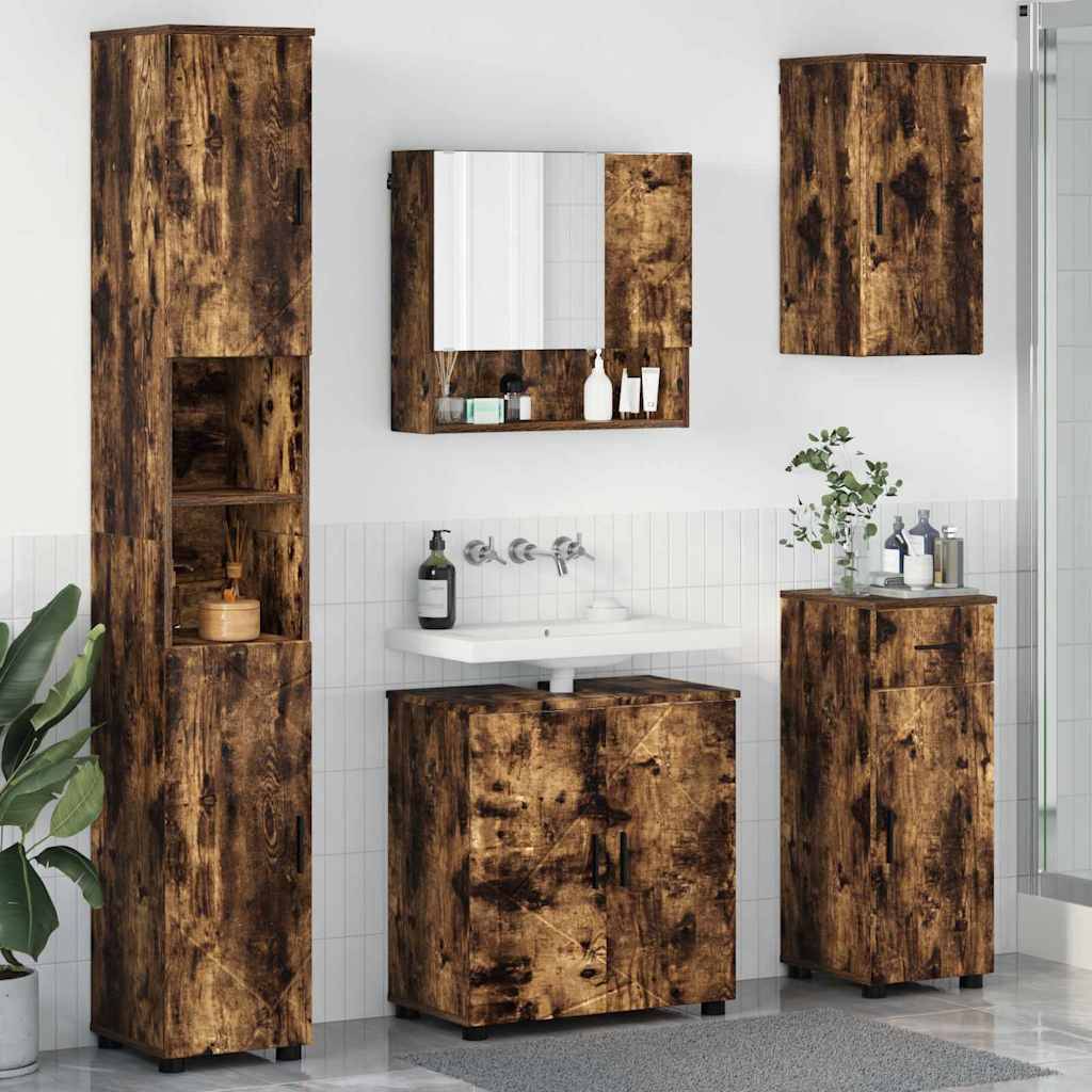 vidaXL Badezimmermöbel-Set mit Schubladen 5 pcs Geräucherte Eiche