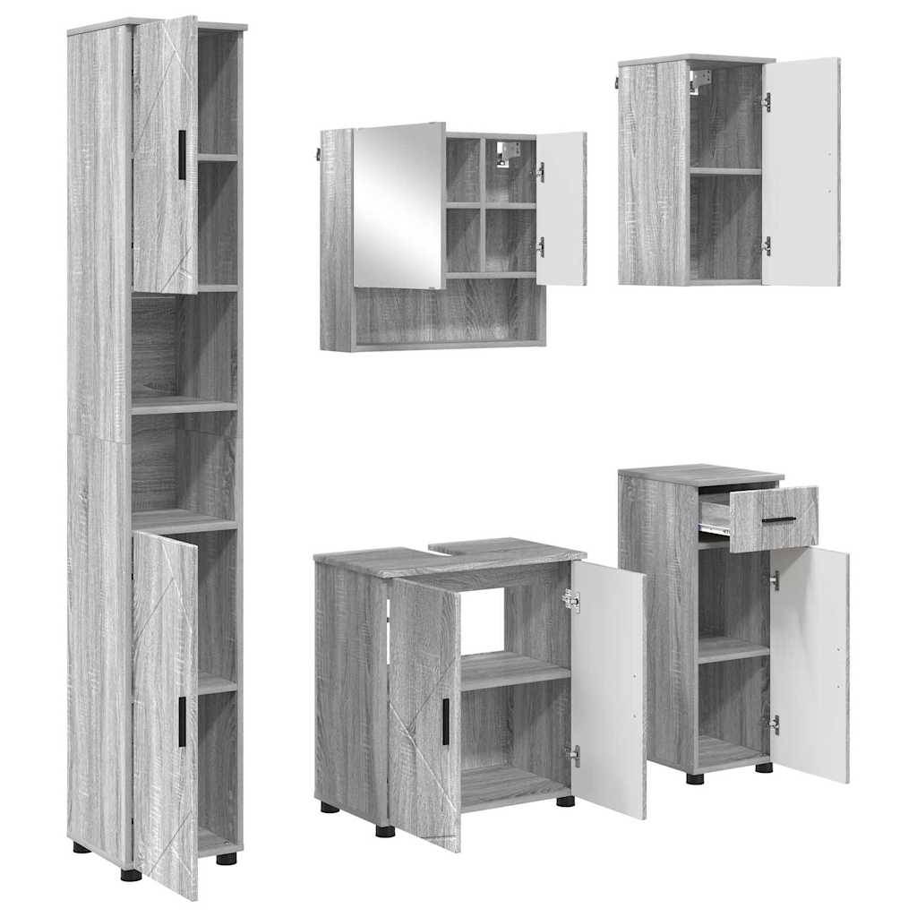 vidaXL Badezimmermöbel-Set 5 pcs Graues Sonoma Holzwerkstoff & Metall