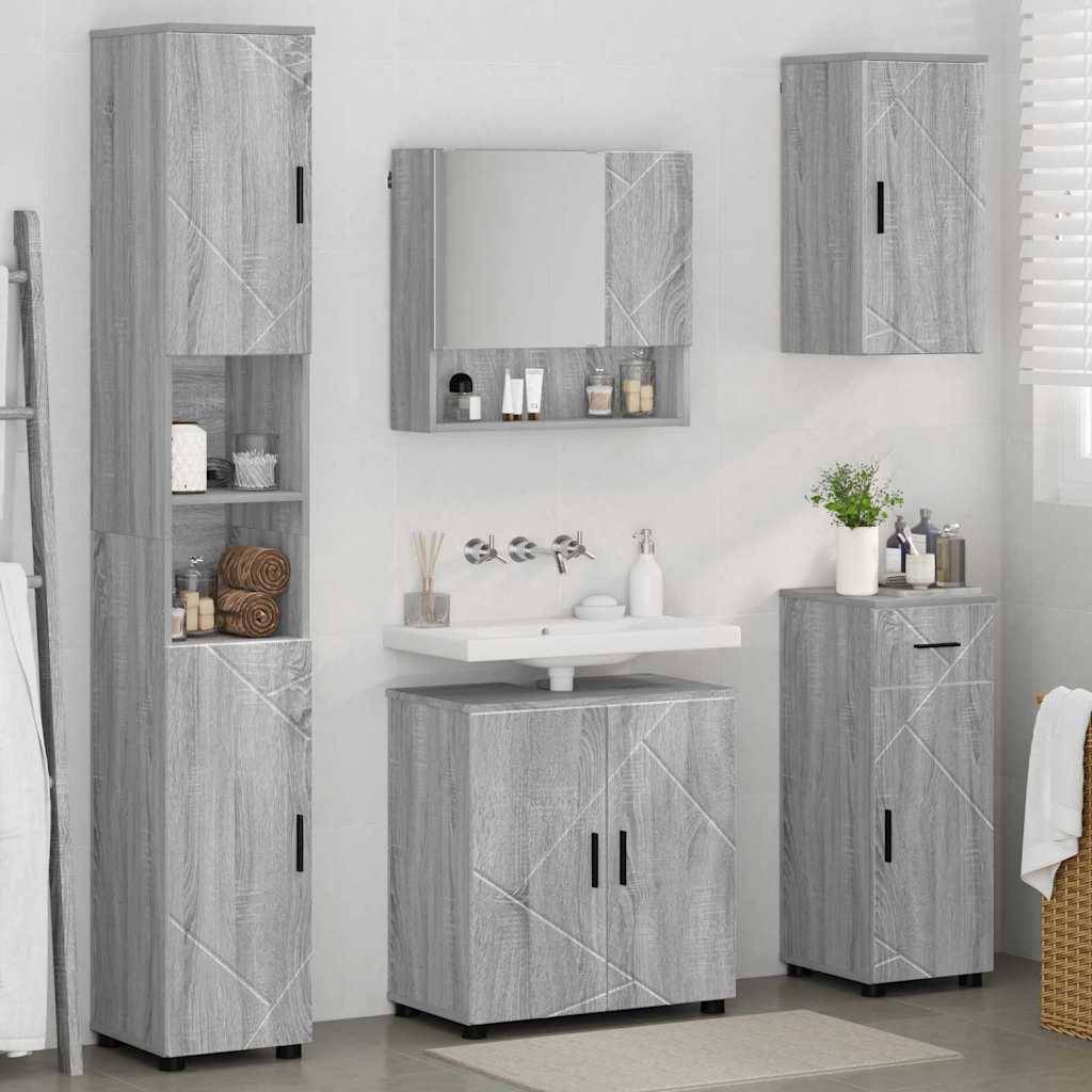 vidaXL Badezimmermöbel-Set 5 pcs Graues Sonoma Holzwerkstoff & Metall