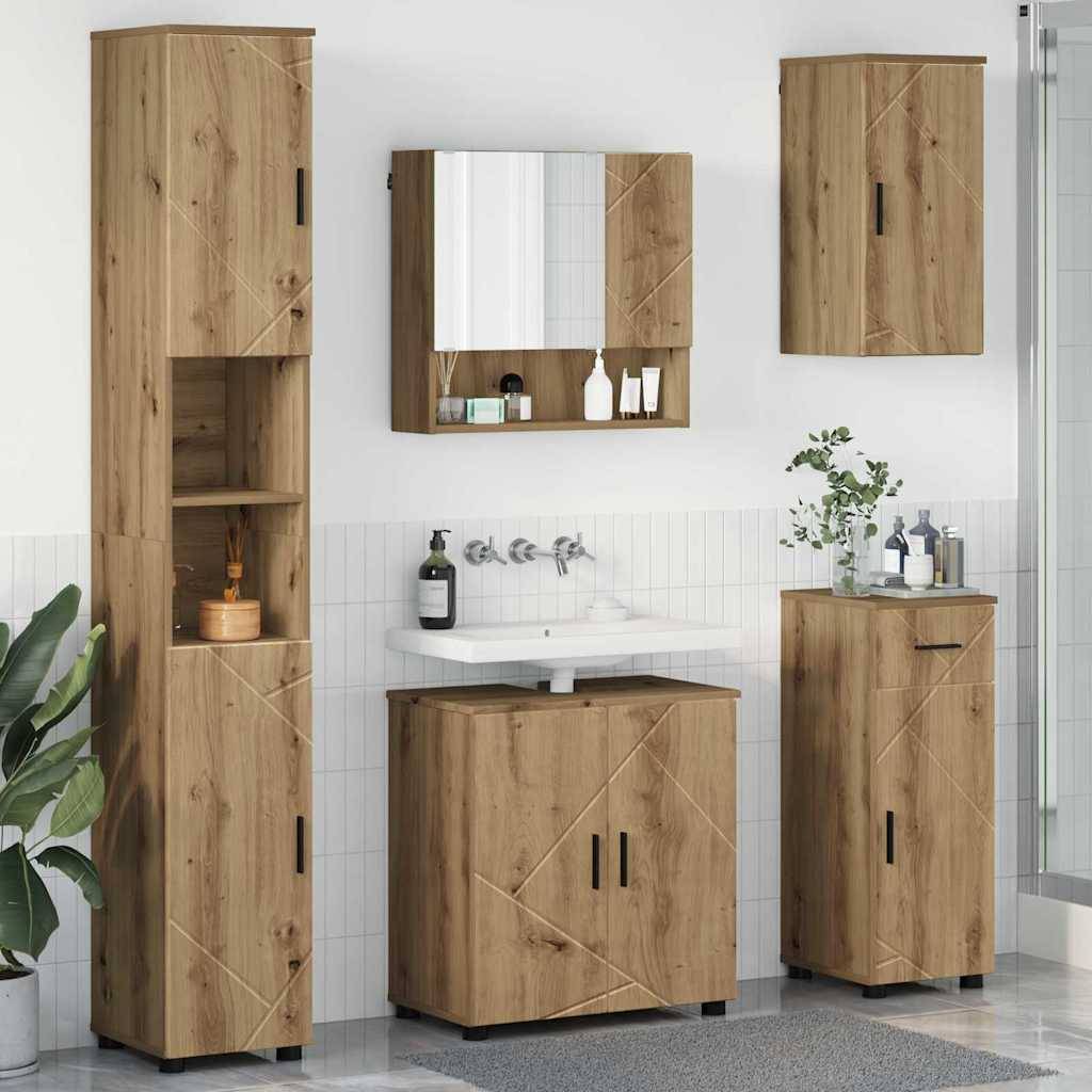 vidaXL Badezimmermöbel-Set 5 pcs Artisan-Eiche Holzwerkstoff & Metall
