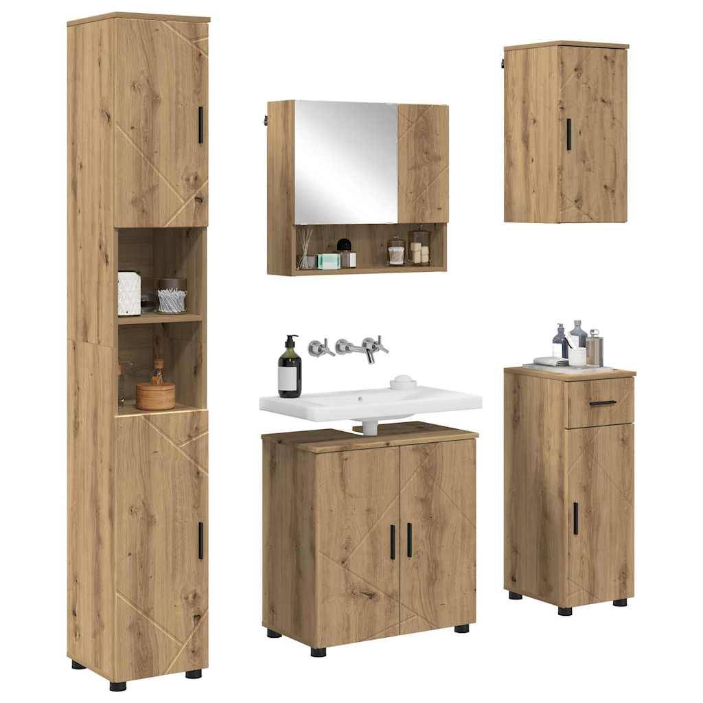 vidaXL Badezimmermöbel-Set 5 pcs Artisan-Eiche Holzwerkstoff & Metall