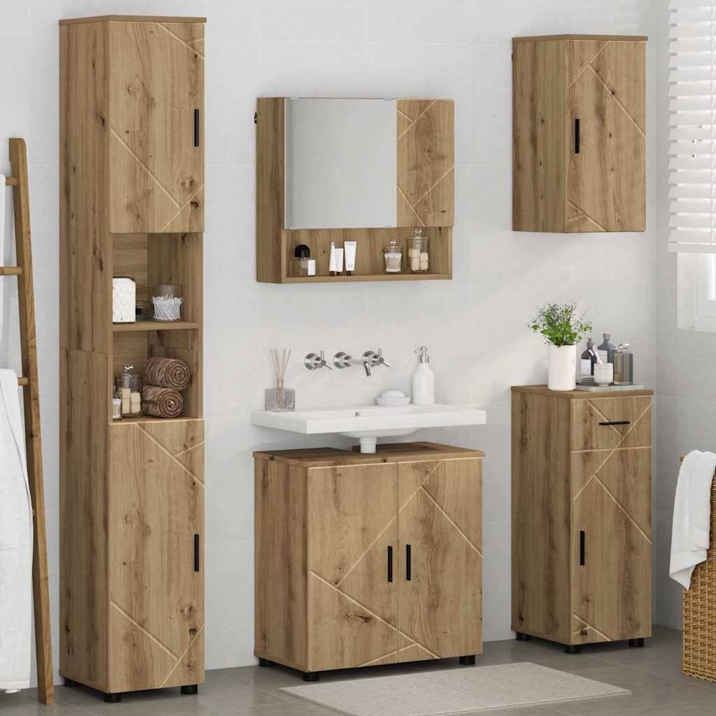 vidaXL Badezimmermöbel-Set 5 pcs Artisan-Eiche Holzwerkstoff & Metall