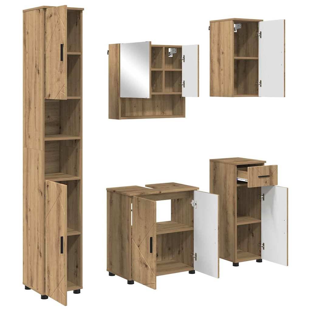 vidaXL Badezimmermöbel-Set 5 pcs Artisan-Eiche Holzwerkstoff & Metall