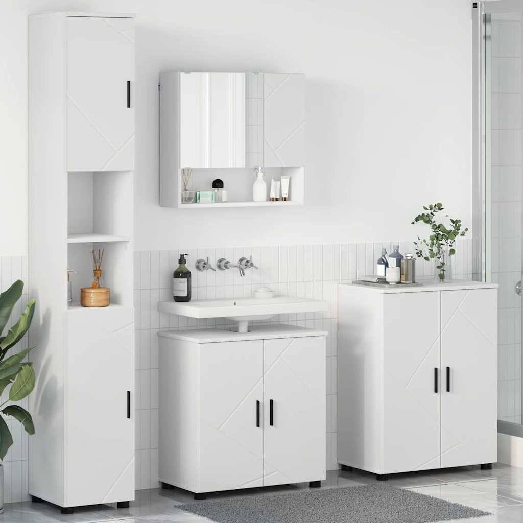 vidaXL Badezimmermöbel-Set mit Tür 4 pcs Weiß Holzwerkstoff & Metall