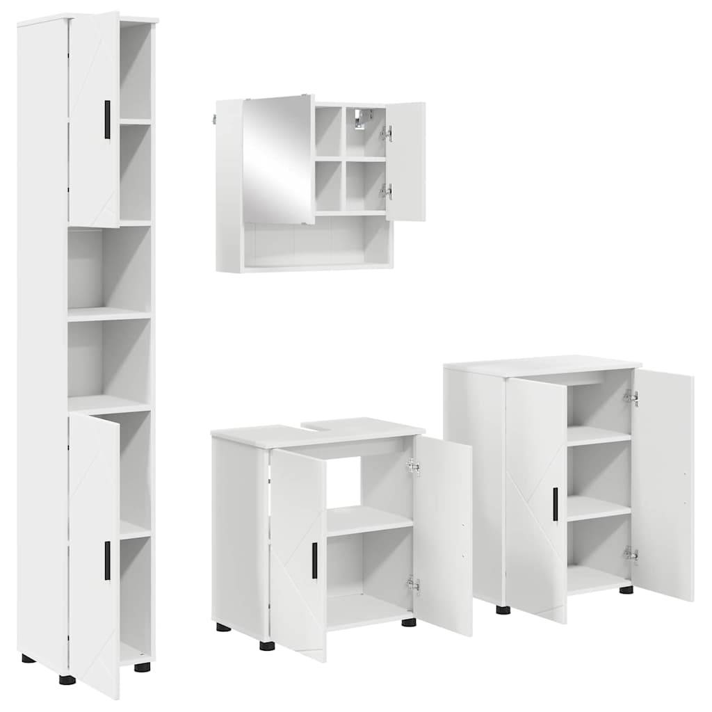 vidaXL Badezimmermöbel-Set mit Tür 4 pcs Weiß Holzwerkstoff & Metall