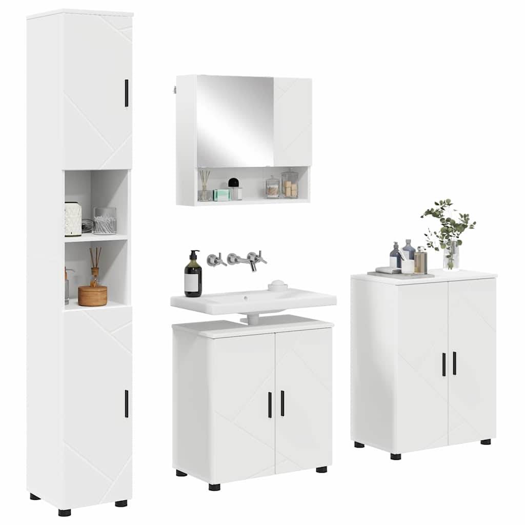 vidaXL Badezimmermöbel-Set mit Tür 4 pcs Weiß Holzwerkstoff & Metall