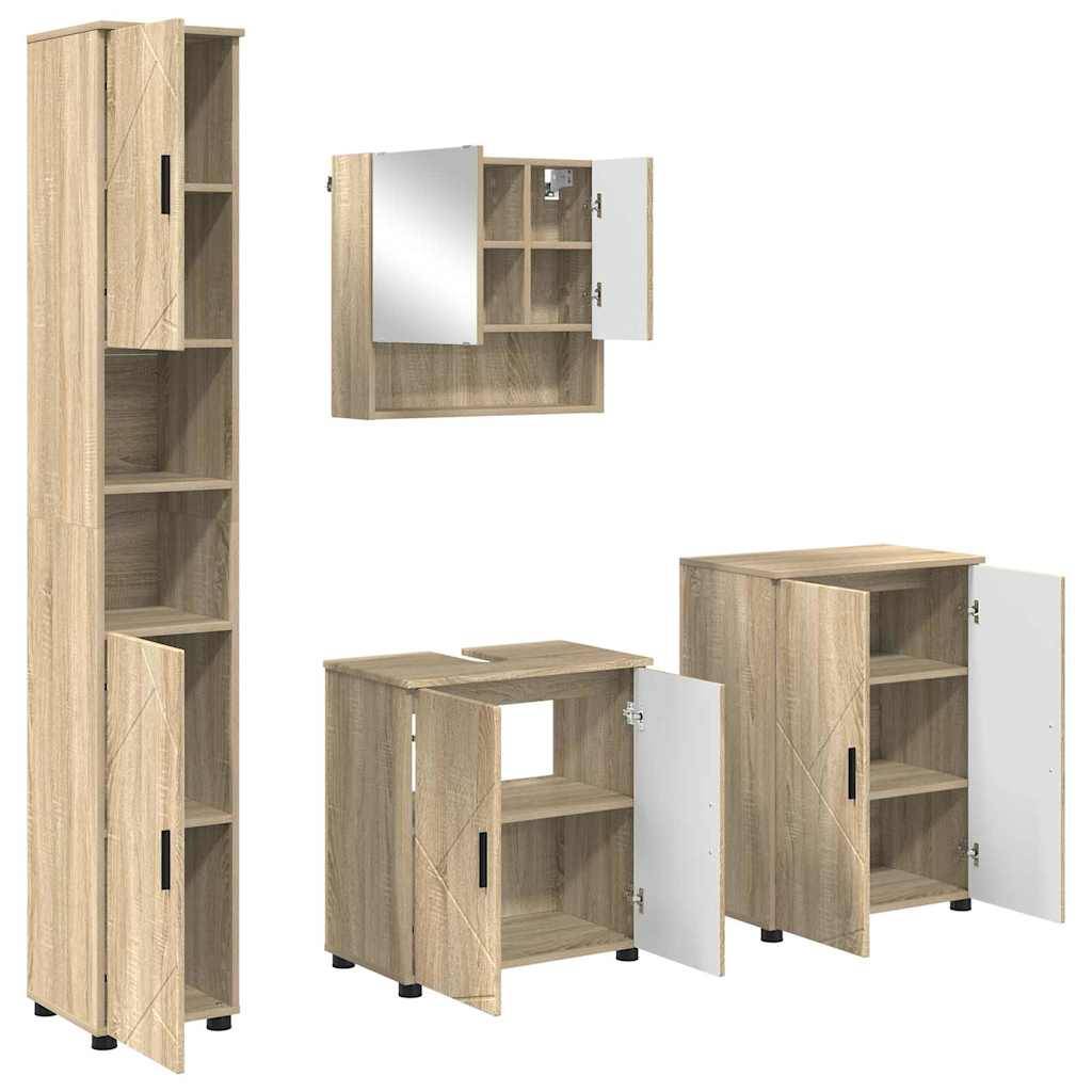 vidaXL Badezimmermöbel-Set 4 pcs Sonoma-Eiche Holzwerkstoff & Metall