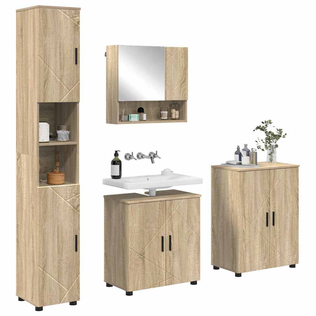 vidaXL Badezimmermöbel-Set 4 pcs Sonoma-Eiche Holzwerkstoff & Metall