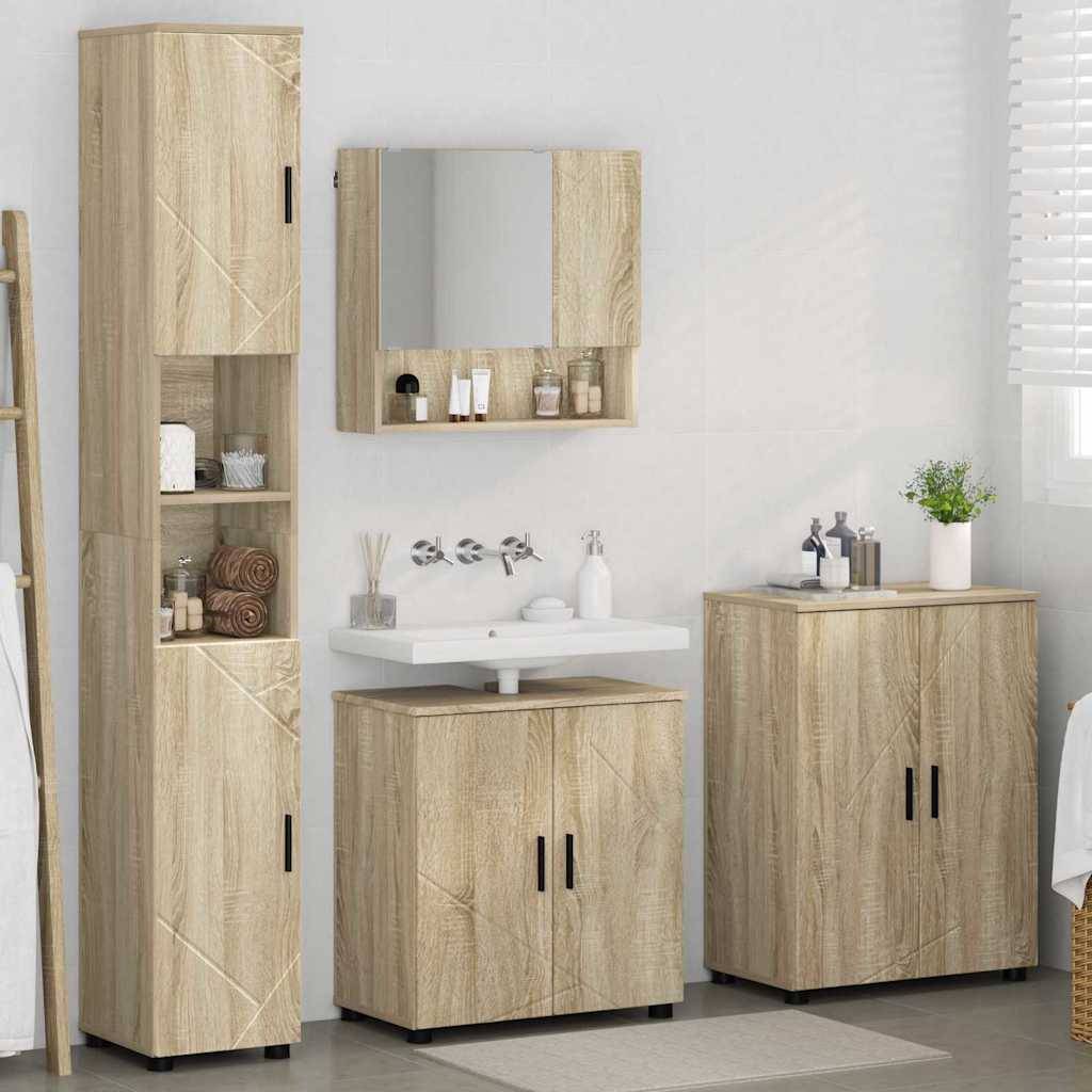 vidaXL Badezimmermöbel-Set 4 pcs Sonoma-Eiche Holzwerkstoff & Metall