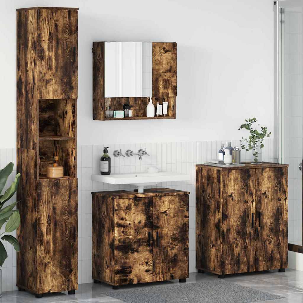 vidaXL Badezimmermöbel-Set Wandmontiert 4 pcs Geräucherte Eiche