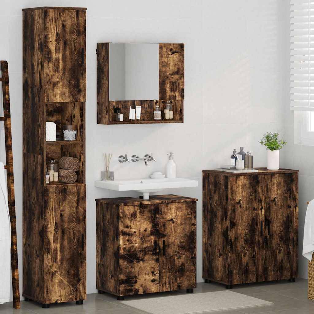 vidaXL Badezimmermöbel-Set Wandmontiert 4 pcs Geräucherte Eiche