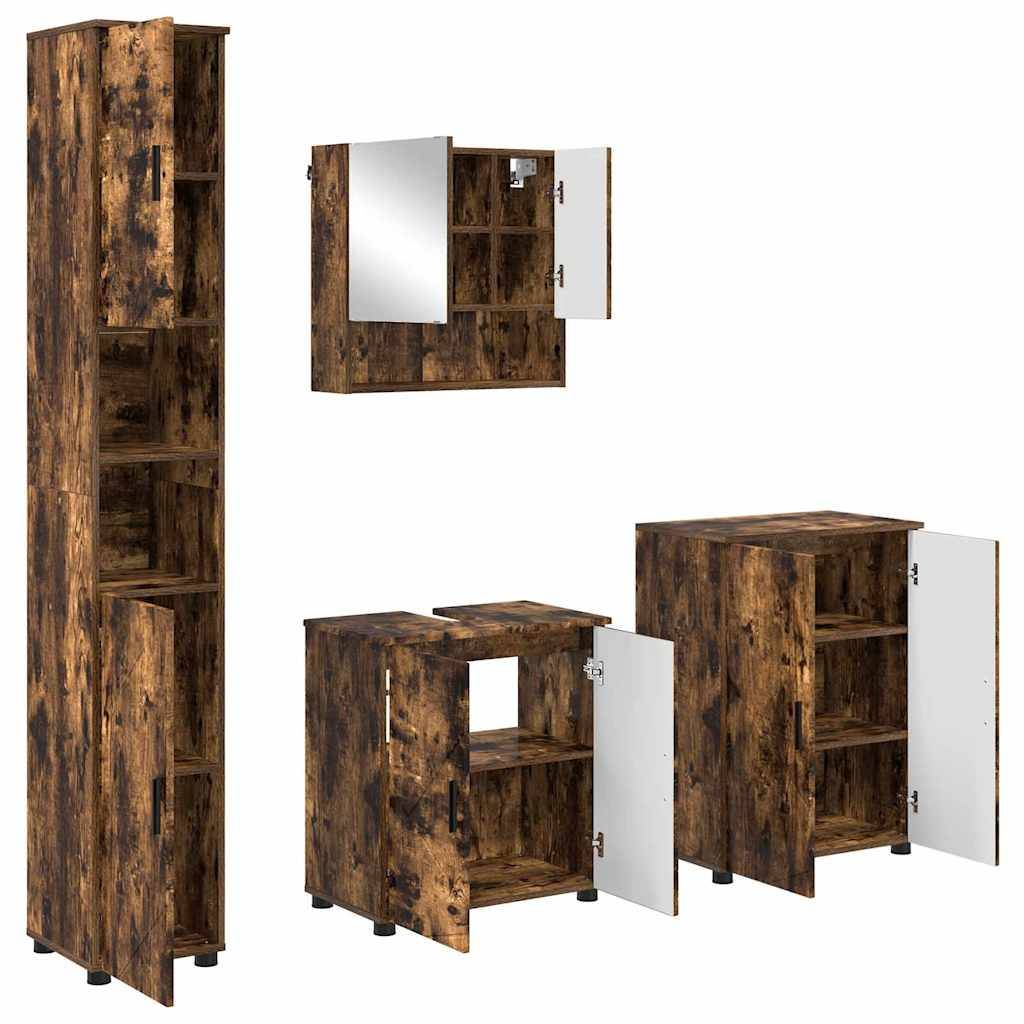 vidaXL Badezimmermöbel-Set Wandmontiert 4 pcs Geräucherte Eiche