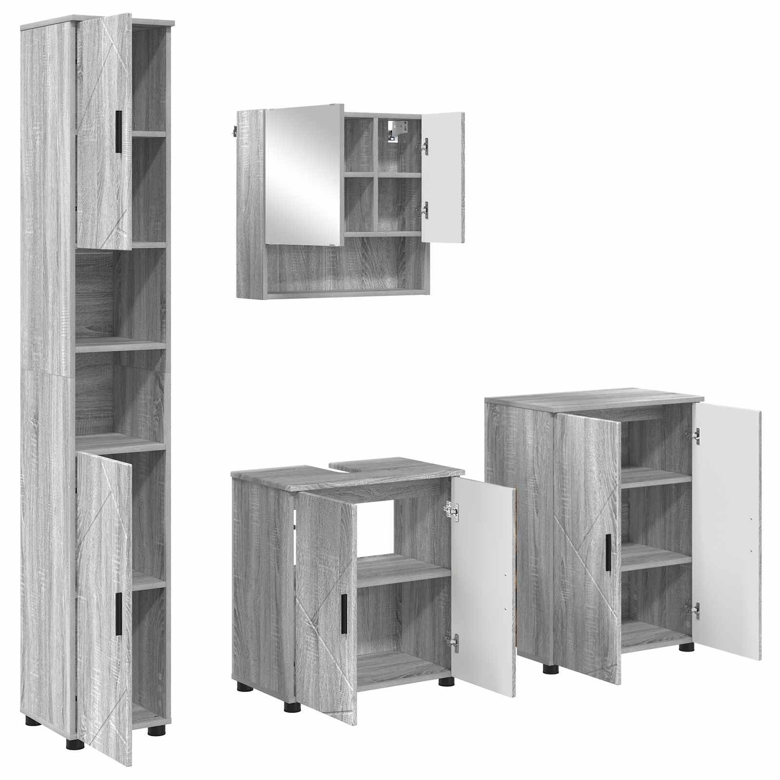 vidaXL Badezimmermöbel-Set 4 pcs Graues Sonoma Holzwerkstoff & Metall