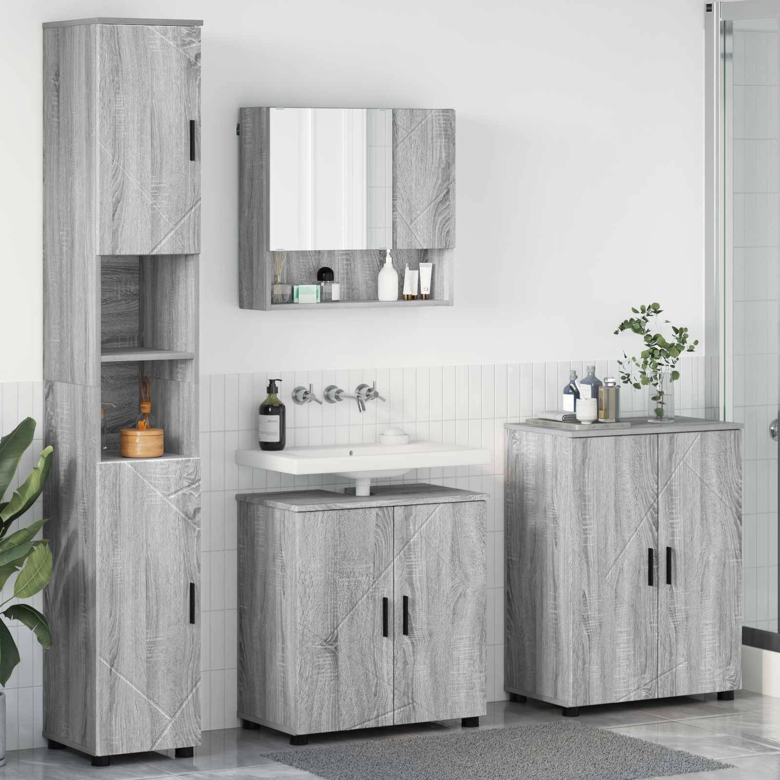 vidaXL Badezimmermöbel-Set 4 pcs Graues Sonoma Holzwerkstoff & Metall