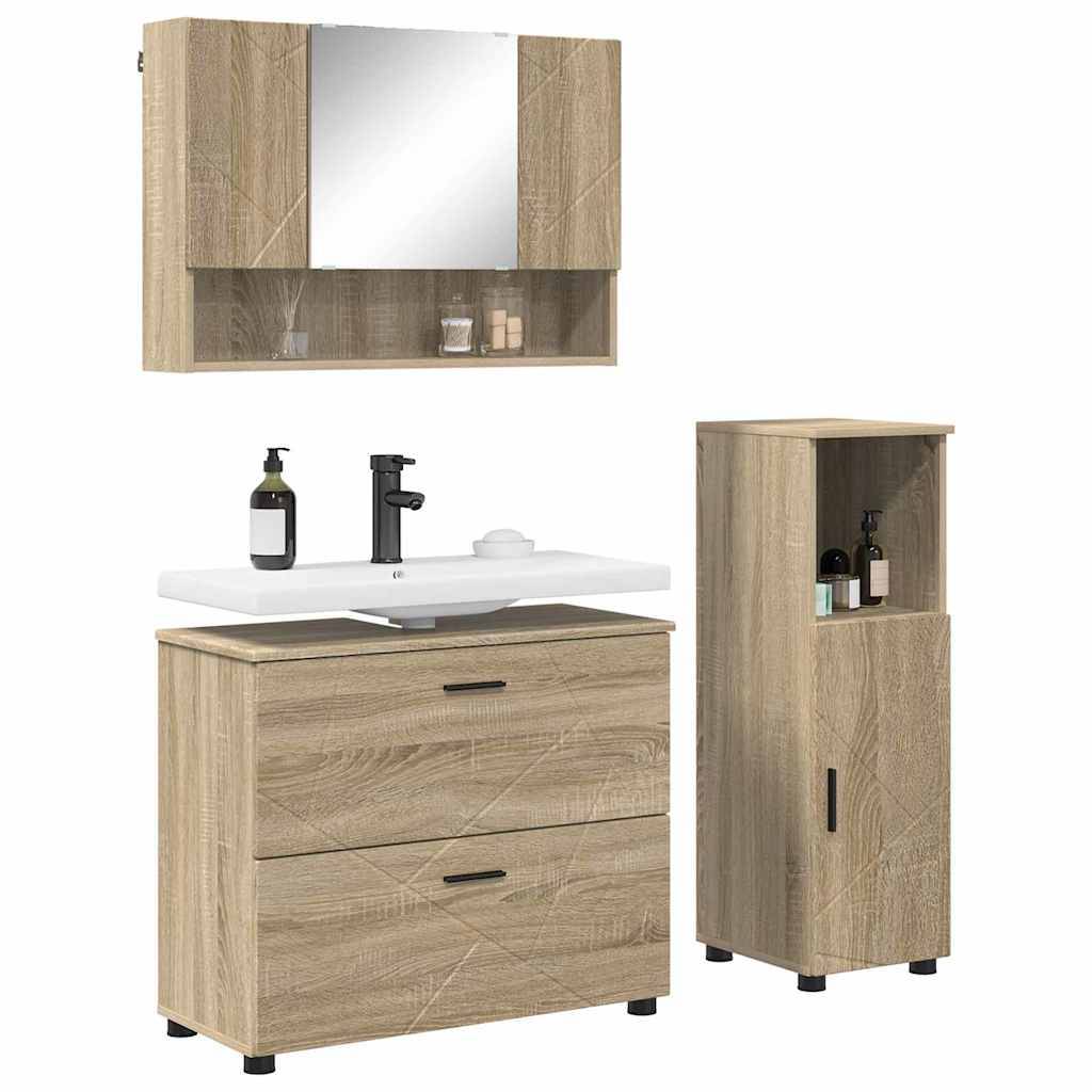 vidaXL Badezimmermöbel-Set 3 pcs Sonoma-Eiche Sperrholz und Metall