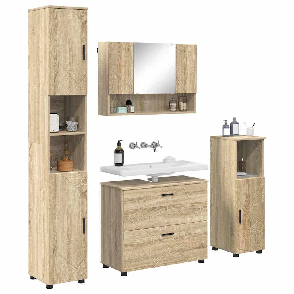 vidaXL Badezimmermöbel-Set 4 pcs Sonoma-Eiche Sperrholz und Metall