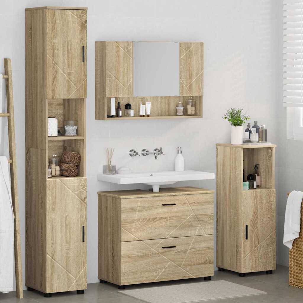 vidaXL Badezimmermöbel-Set 4 pcs Sonoma-Eiche Sperrholz und Metall