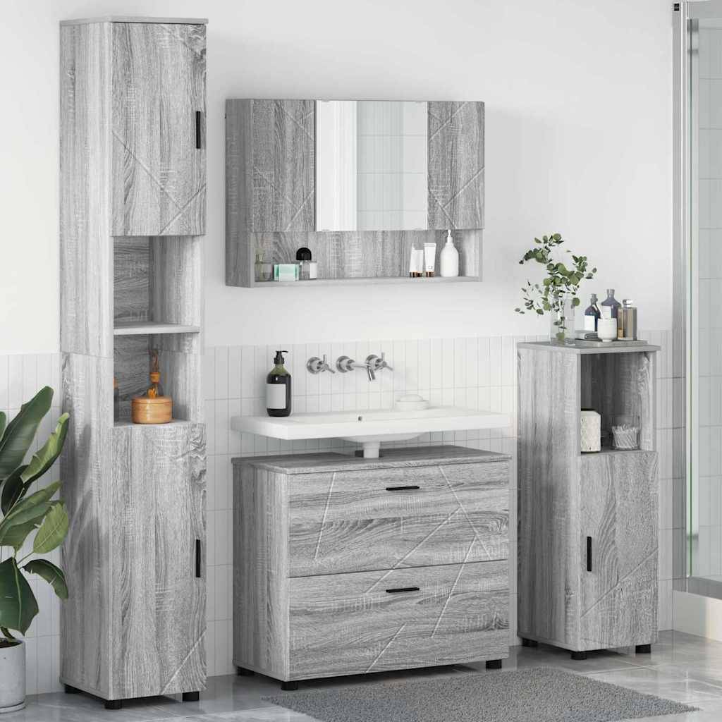 vidaXL Badezimmermöbel-Set 4 pcs Graues Sonoma Sperrholz und Metall