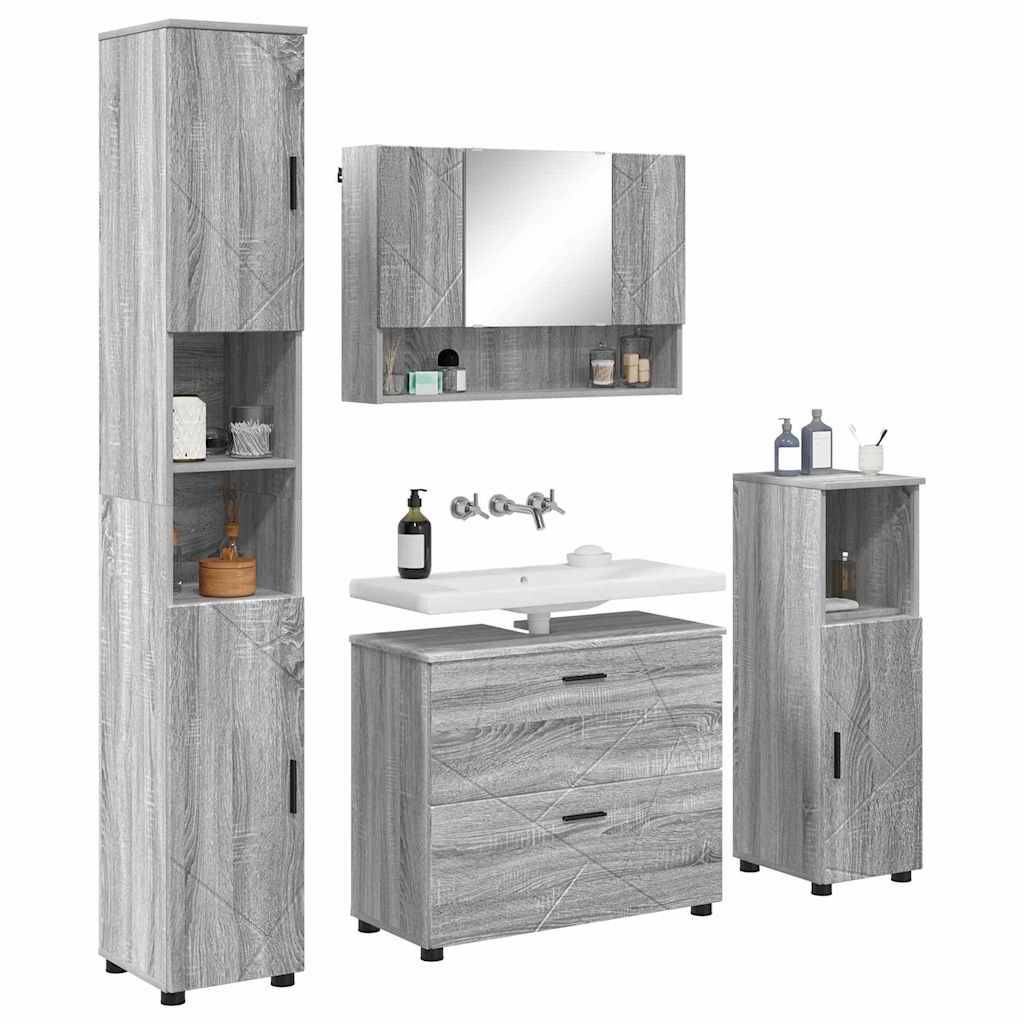 vidaXL Badezimmermöbel-Set 4 pcs Graues Sonoma Sperrholz und Metall