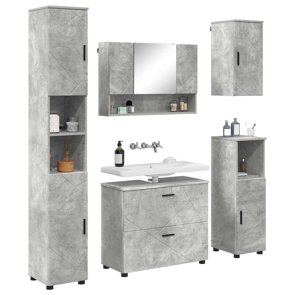 vidaXL Badezimmermöbel-Set 5 pcs Beton Grau Sperrholz und Metall