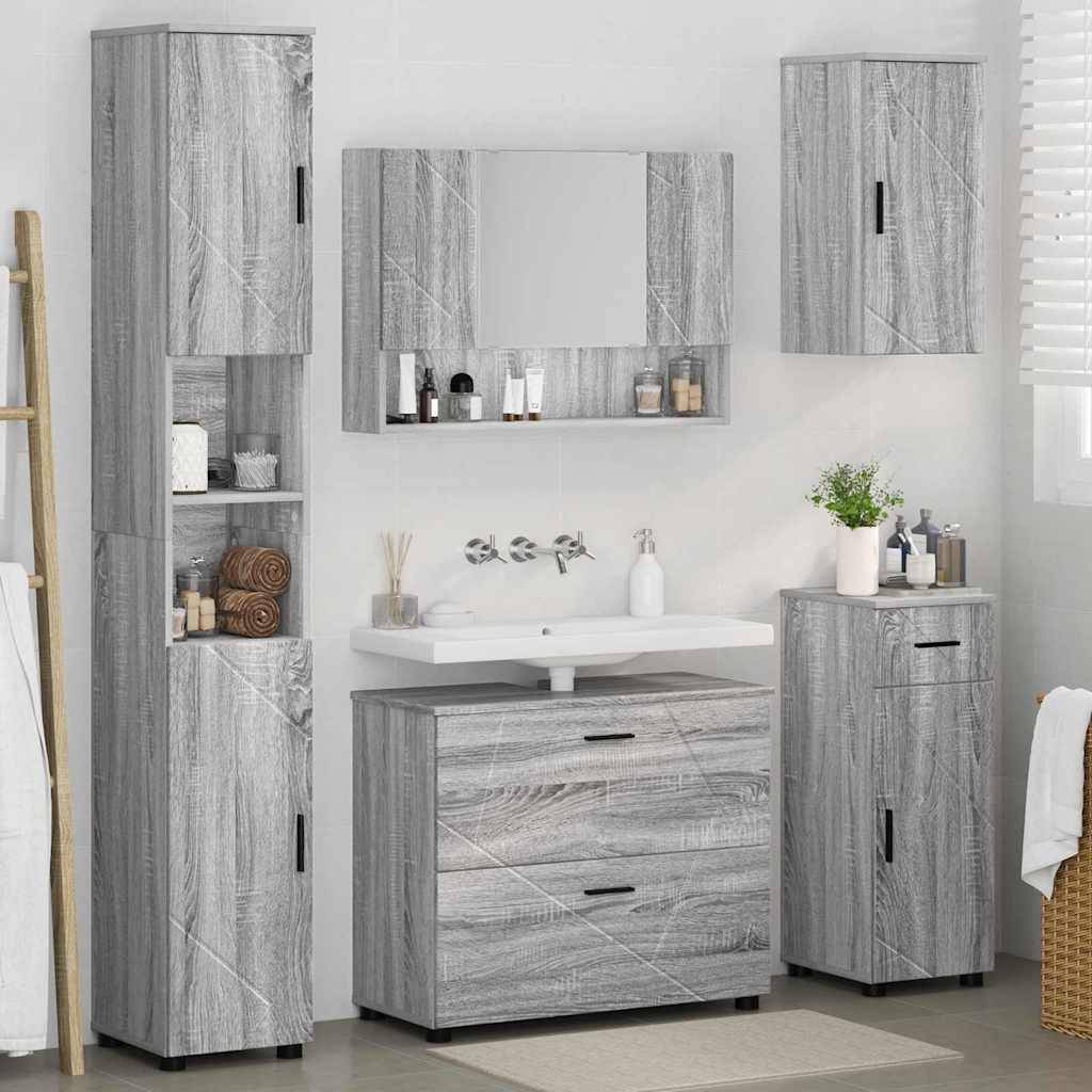 vidaXL Badezimmermöbel-Set 5 pcs Graues Sonoma Sperrholz und Metall