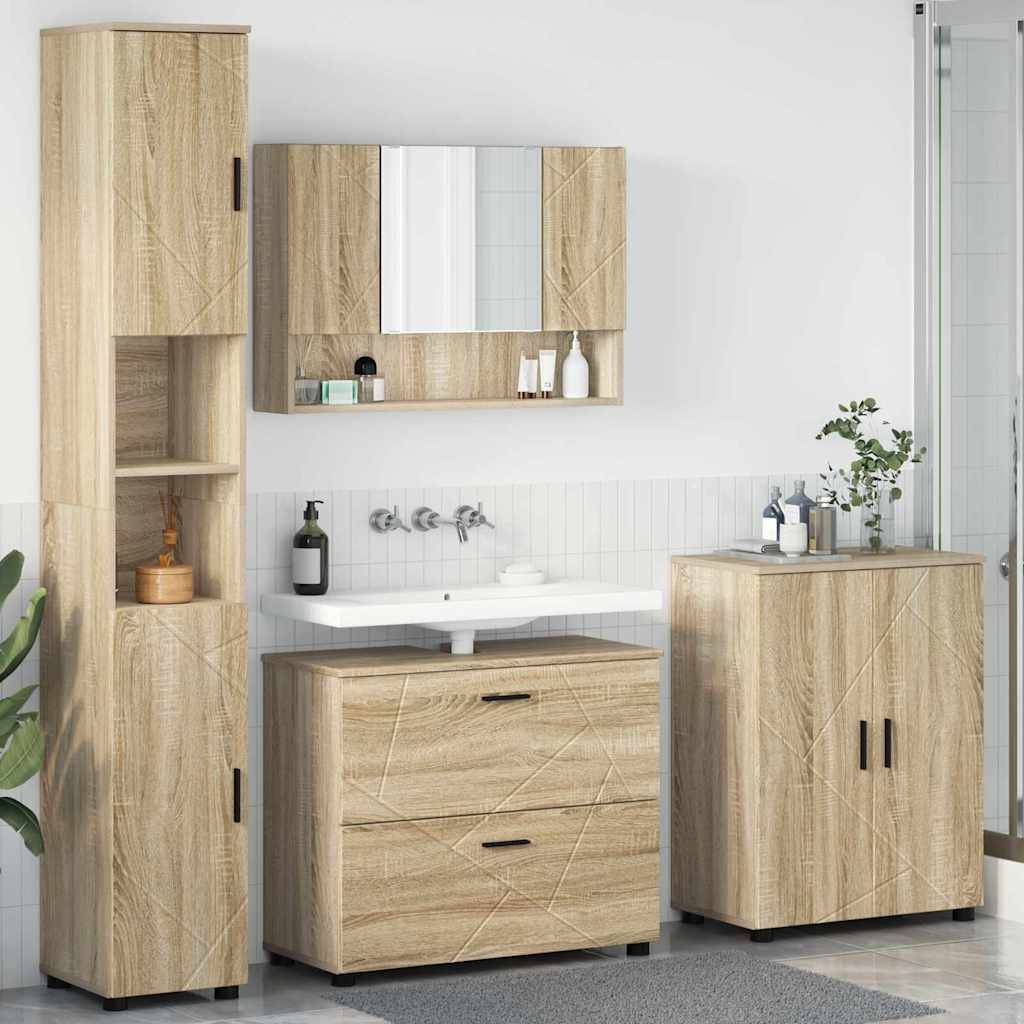 vidaXL Badezimmermöbel-Set 4 pcs Sonoma-Eiche Sperrholz und Metall