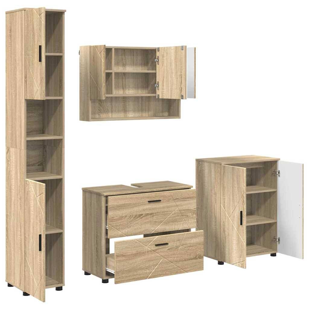 vidaXL Badezimmermöbel-Set 4 pcs Sonoma-Eiche Sperrholz und Metall