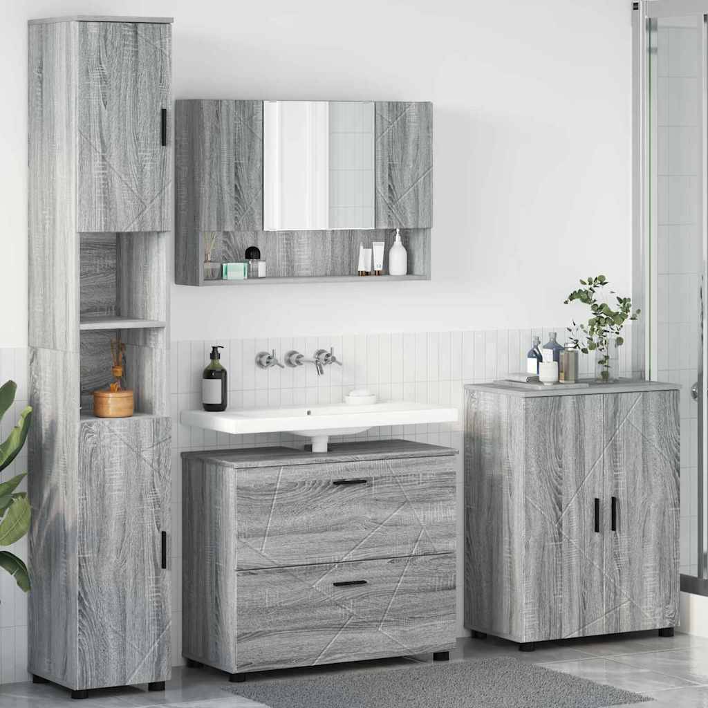 vidaXL Badezimmermöbel-Set 4 pcs Graues Sonoma Sperrholz und Metall