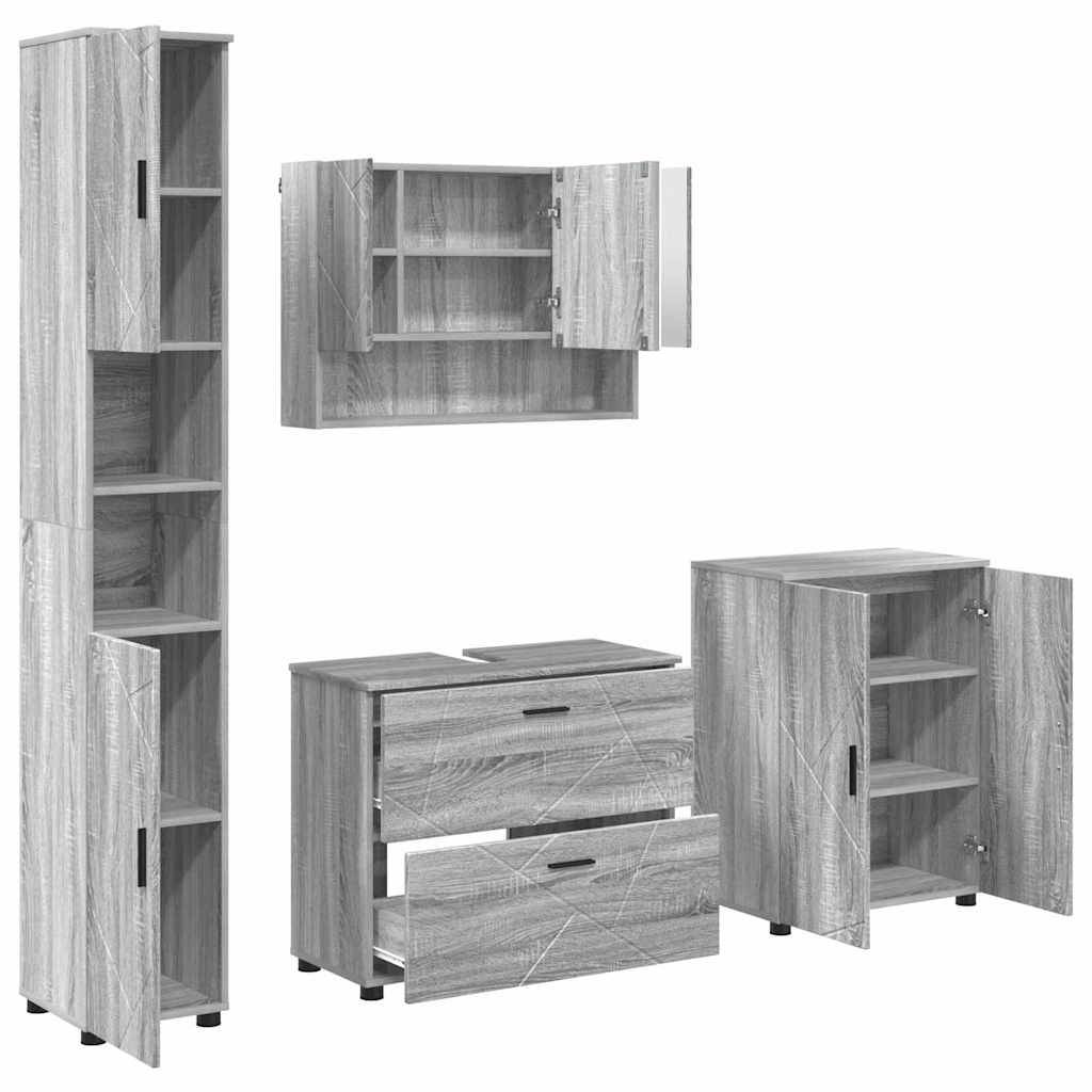 vidaXL Badezimmermöbel-Set 4 pcs Graues Sonoma Sperrholz und Metall