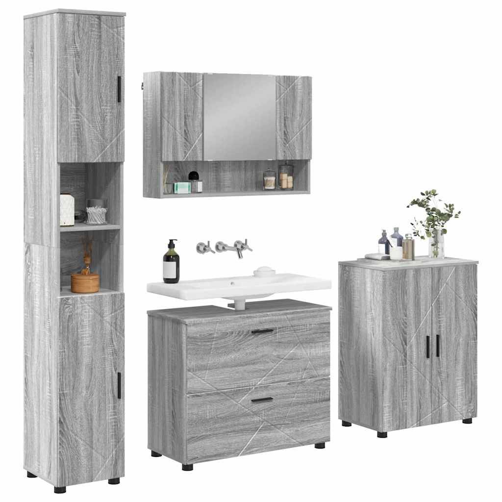 vidaXL Badezimmermöbel-Set 4 pcs Graues Sonoma Sperrholz und Metall