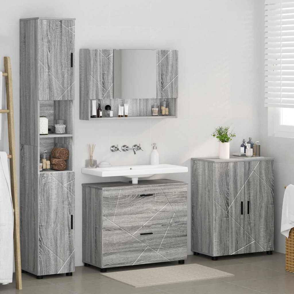 vidaXL Badezimmermöbel-Set 4 pcs Graues Sonoma Sperrholz und Metall