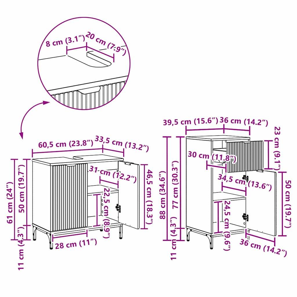 vidaXL Badezimmermöbel-Set mit Tür Beton Grau Holzwerkstoff, Metall