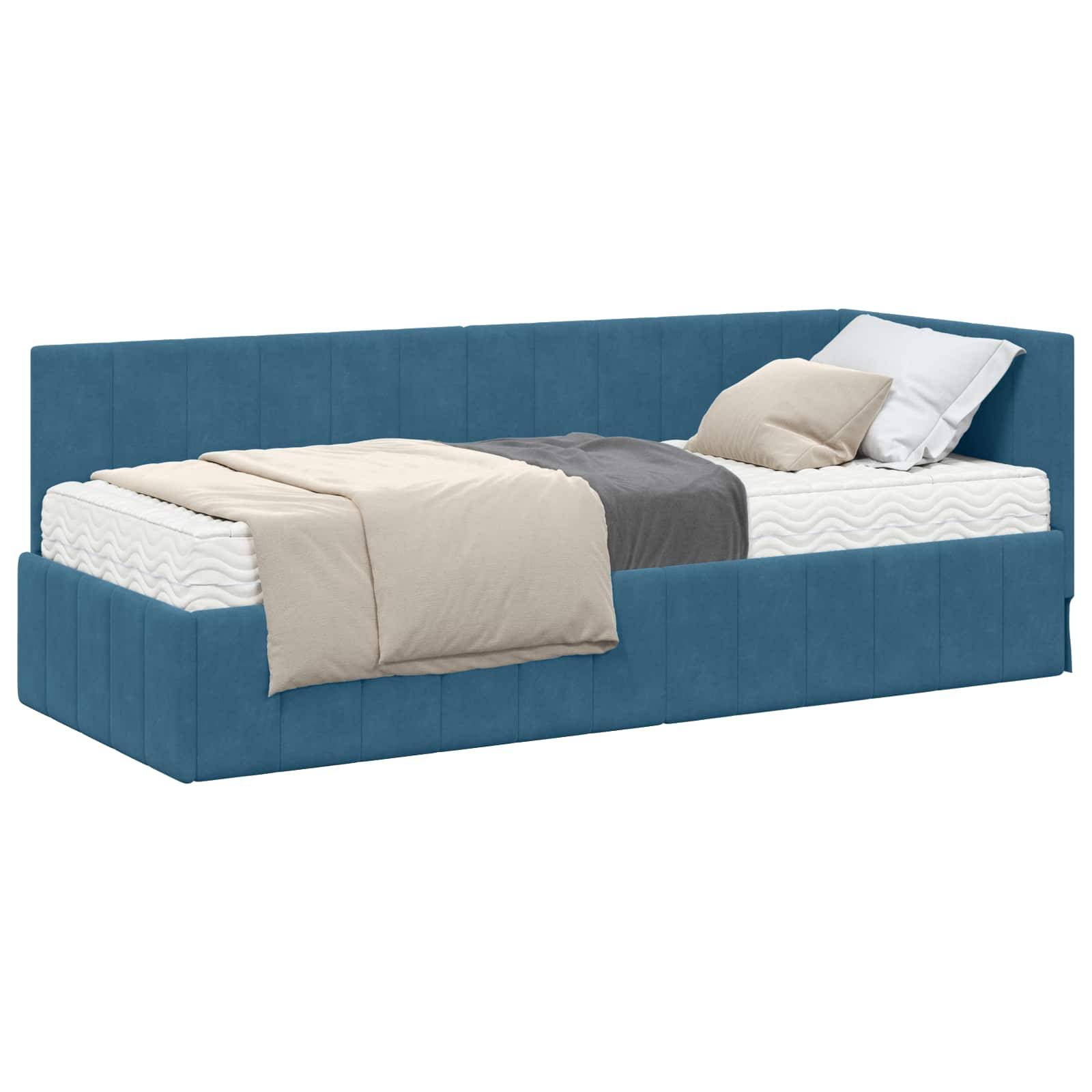 vidaXL Eckbettgestell mit Matratze mit Kopfteil 2 pcs Blau Samt