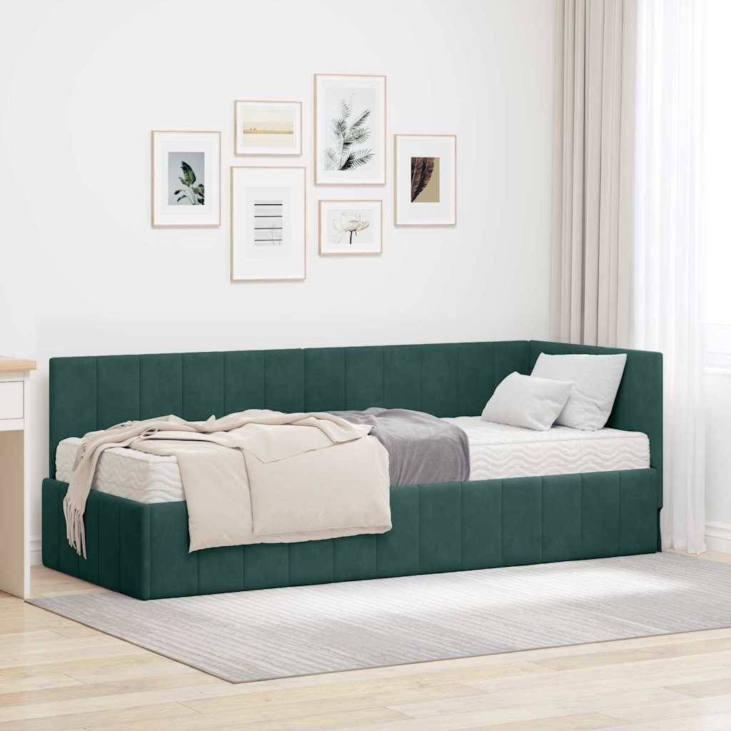 vidaXL Eckbettgestell mit Matratze mit Kopfteil 2 pcs Grün Samt