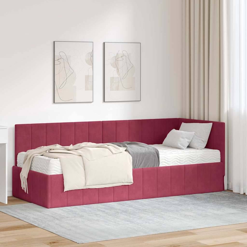 vidaXL Eckbettgestell mit Matratze mit Kopfteil 2 pcs Grün Samt