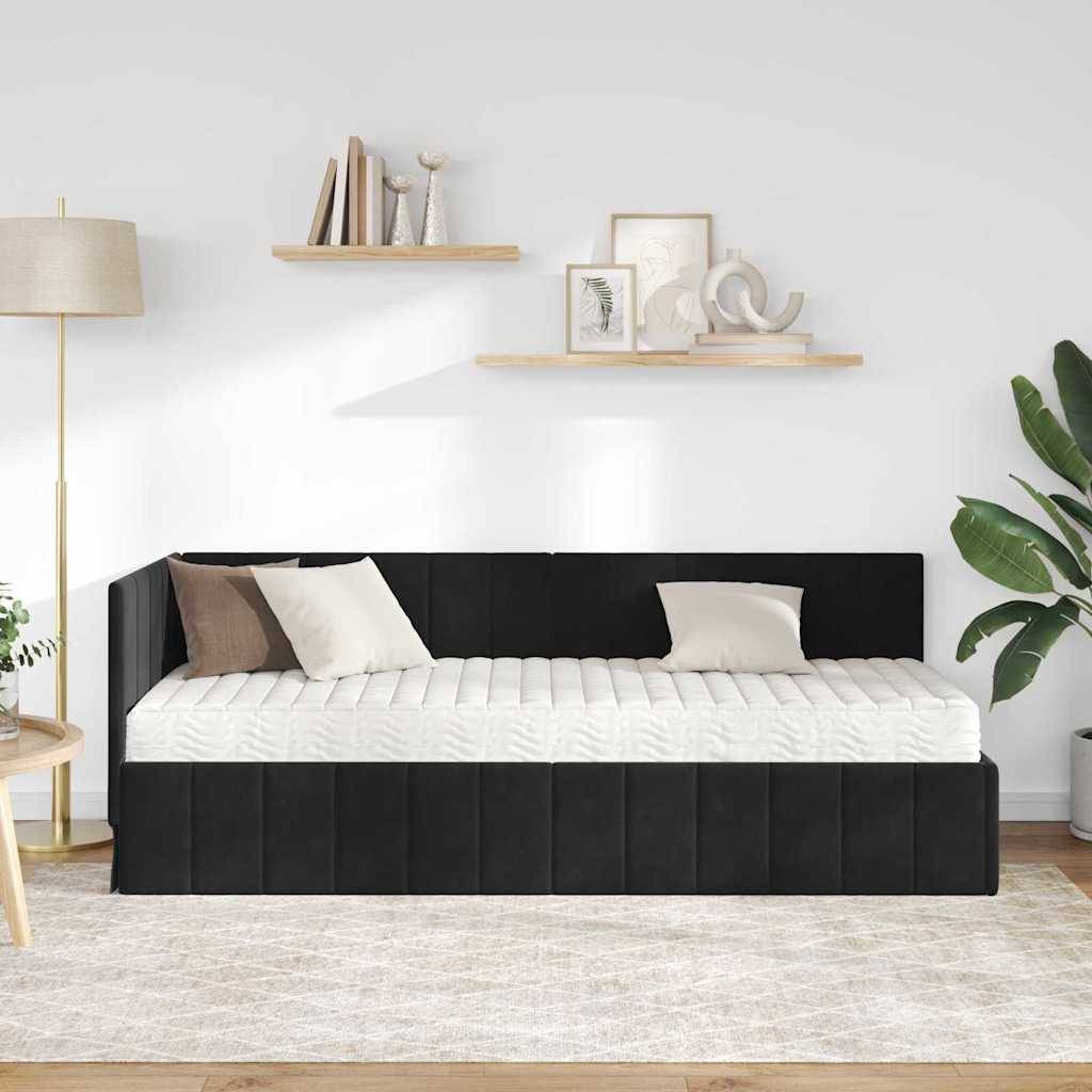 vidaXL Eckbettgestell mit Matratze mit Kopfteil 2 pcs Schwarz Samt