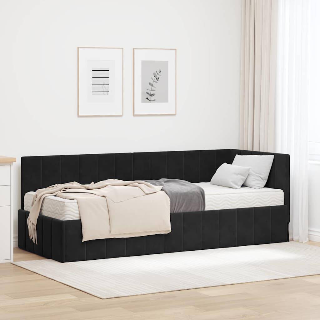 vidaXL Eckbettgestell mit Matratze mit Kopfteil 2 pcs Schwarz Samt