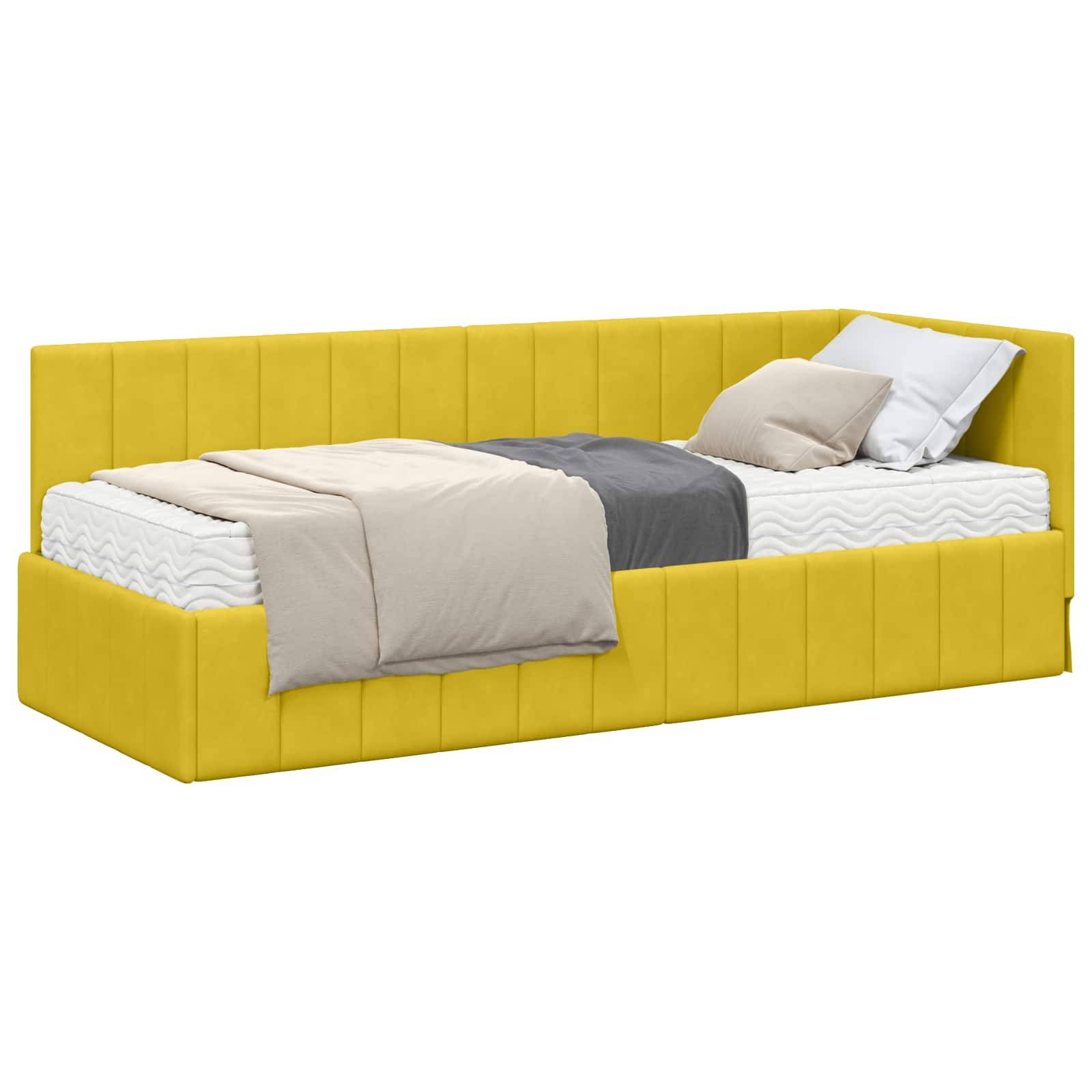 vidaXL Eckbettgestell mit Matratze mit Kopfteil 2 pcs Gelb Samt