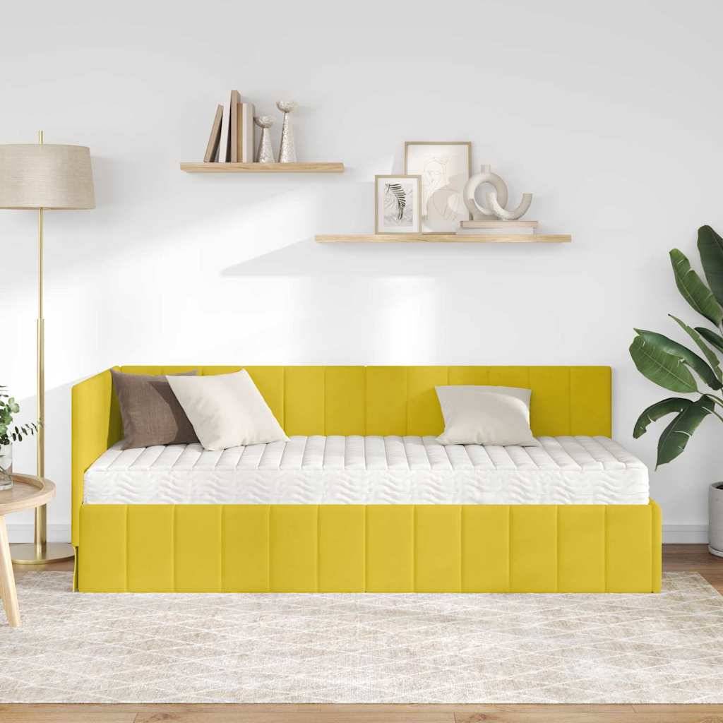 vidaXL Eckbettgestell mit Matratze mit Kopfteil 2 pcs Gelb Samt