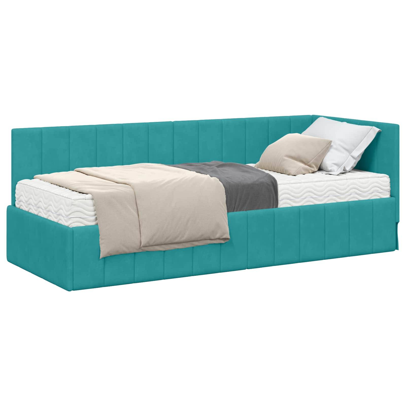 vidaXL Eckbettgestell mit Matratze mit Kopfteil 2 pcs Türkis Samt
