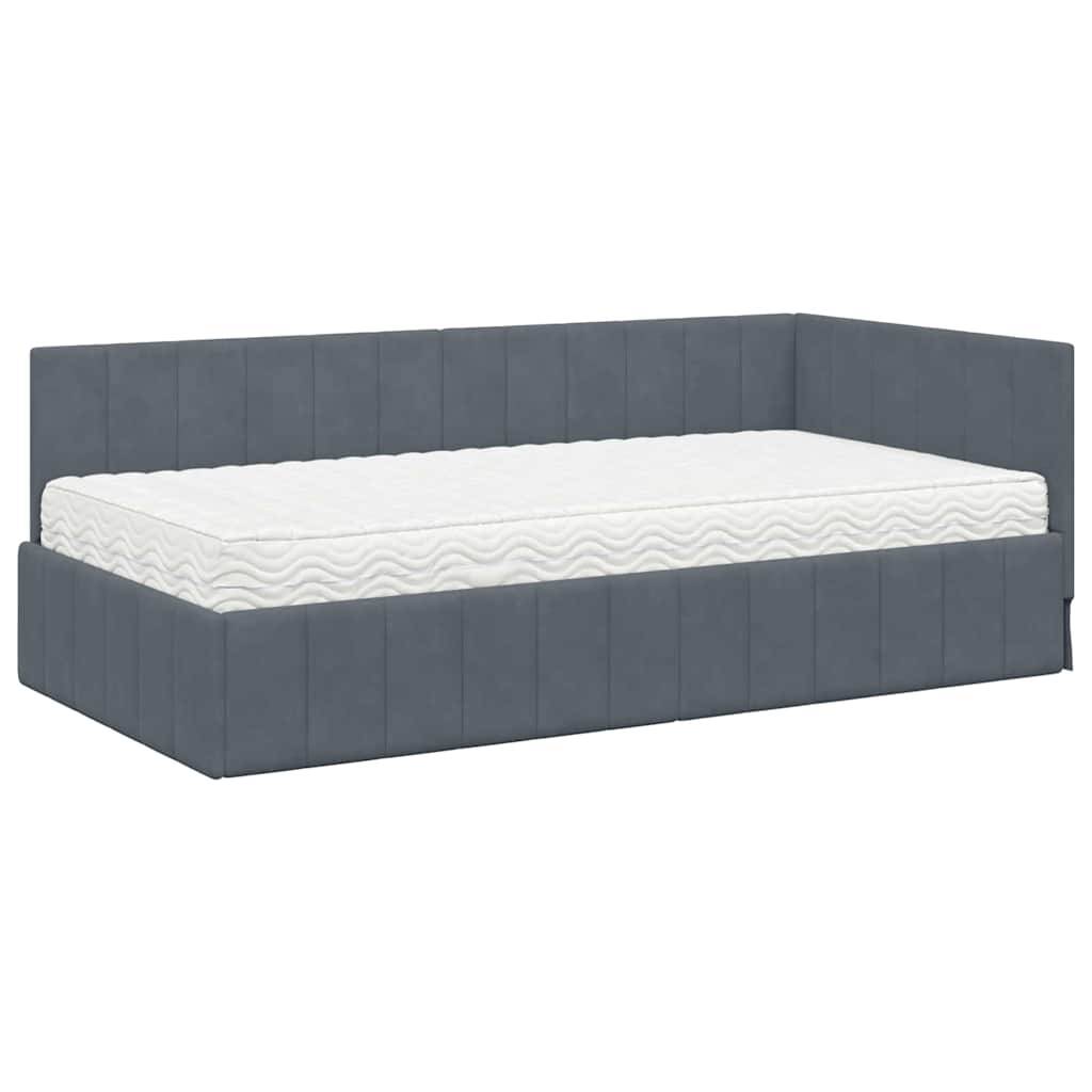 vidaXL Eckbettgestell mit Matratze mit Matratze 2 pcs Grau Samt