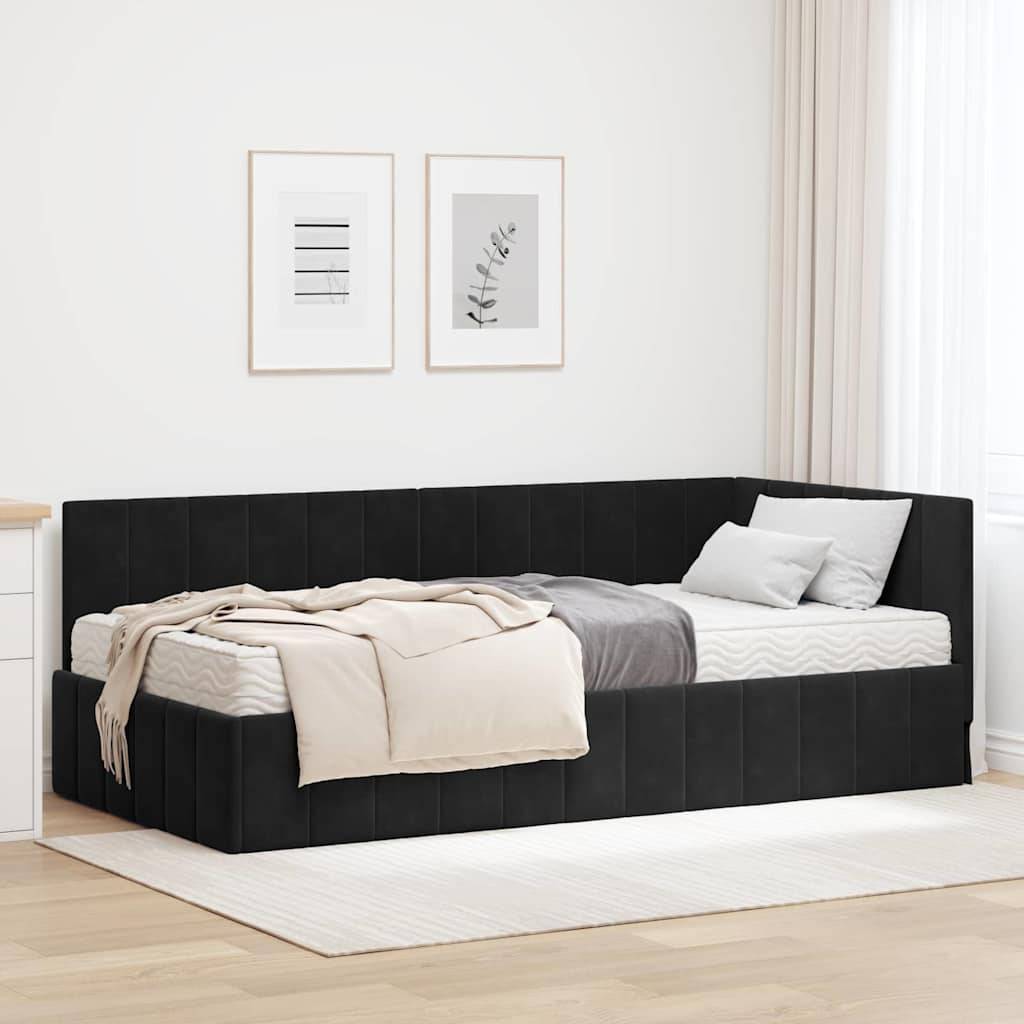vidaXL Eckbettgestell mit Matratze mit Kopfteil 2 pcs Schwarz Samt