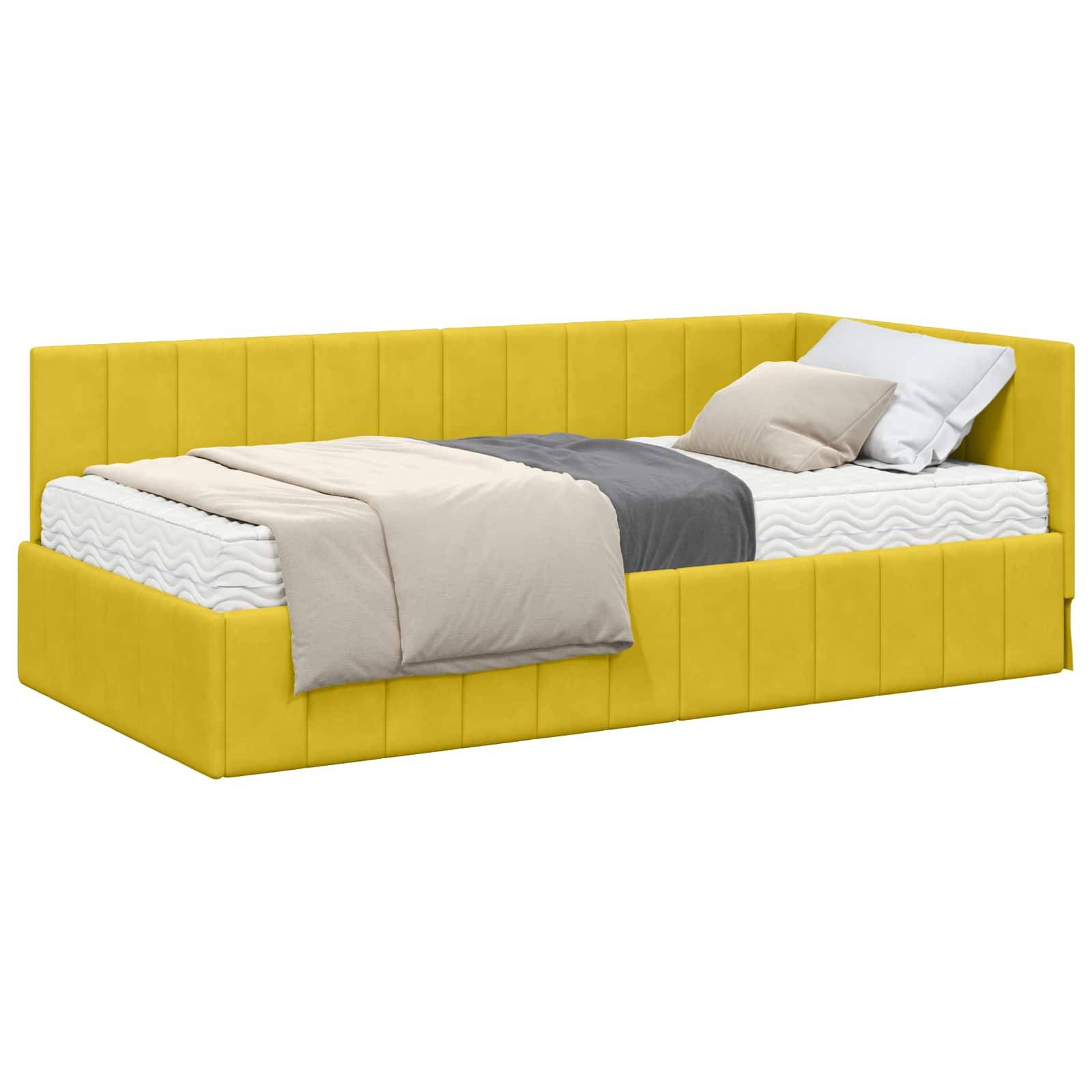 vidaXL Eckbettgestell mit Matratze mit Kopfteil 2 pcs Gelb Samt