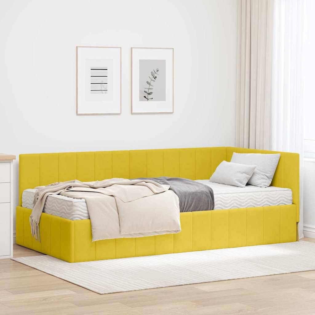 vidaXL Eckbettgestell mit Matratze mit Kopfteil 2 pcs Gelb Samt