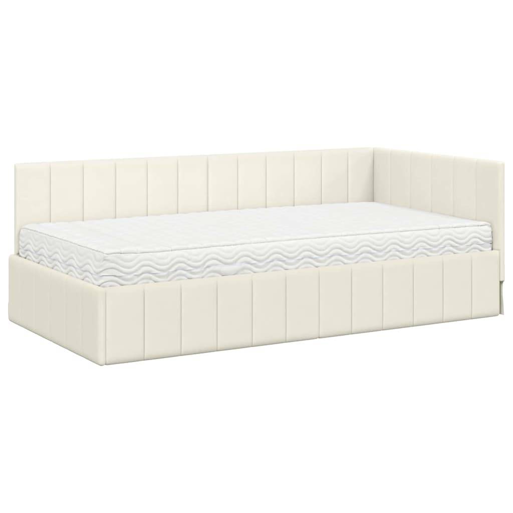 vidaXL Eckbettgestell mit Matratze mit Matratze 2 pcs Creme Samt
