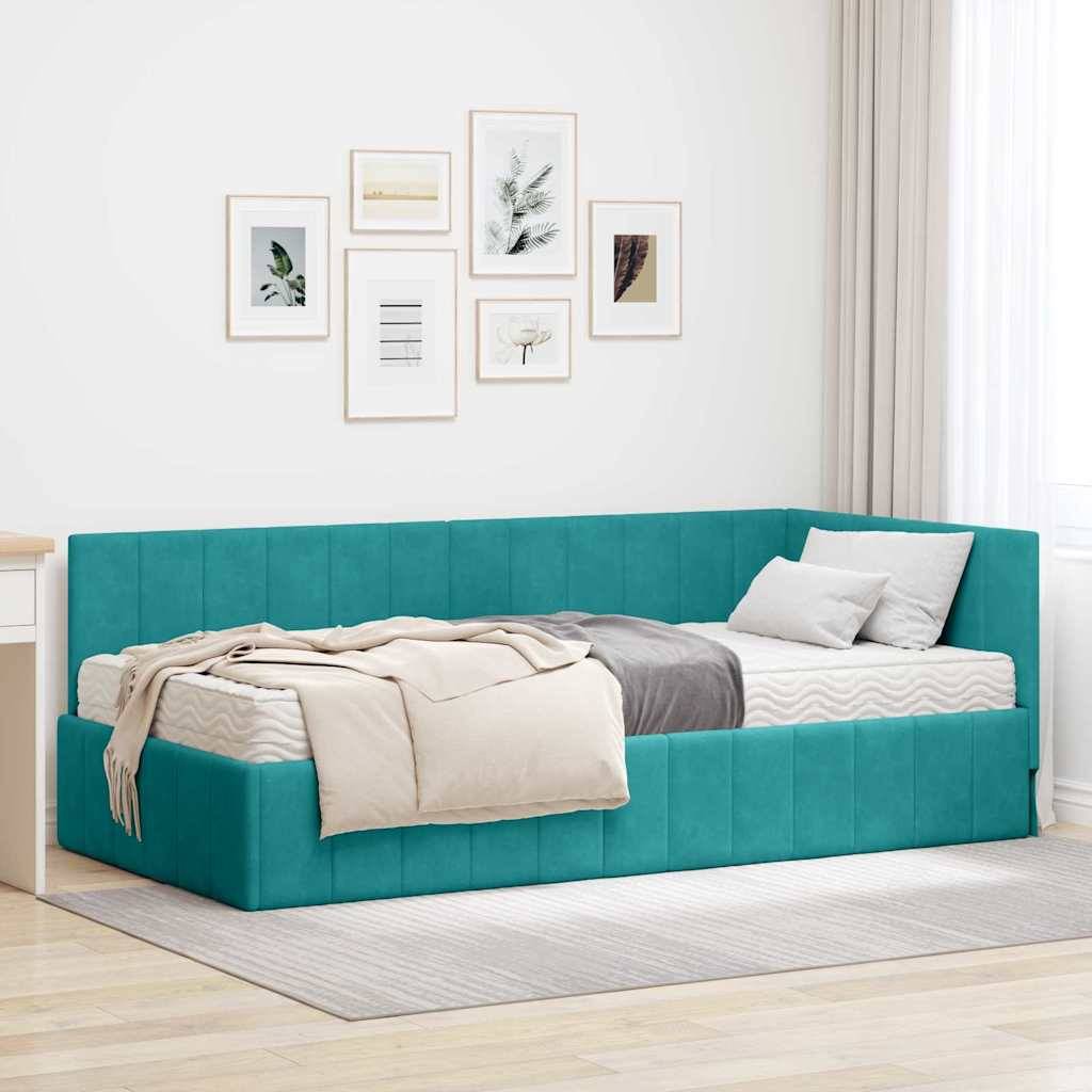 vidaXL Eckbettgestell mit Matratze mit Kopfteil 2 pcs Türkis Samt