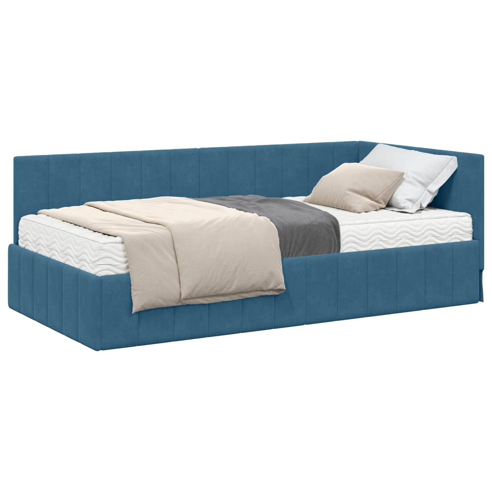 vidaXL Eckbettgestell mit Matratze mit Kopfteil 2 pcs Blau Samt
